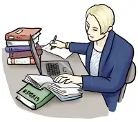 ein junger Mann liest in Büchern und macht sich Notizen ein junger Mann liest in Büchern und macht sich Notizen