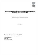 Titelseite der Studie "Einstellung, Wissen und Verhalten der Allgemeinbevölkerung zur Organ- und Gewebespende"