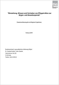 Titelseite der Studie: Einstellung, Wissen und Verhalten von Pflegekräften zur  Organ- und Gewebespende