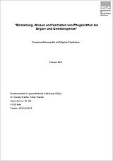 Titelseite der Studie: Einstellung, Wissen und Verhalten von Pflegekräften zur  Organ- und Gewebespende