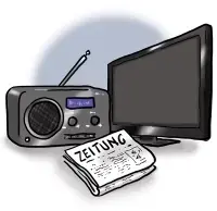 Bildschirm, Radio und eine Zeitung Bildschirm, Radio und eine Zeitung