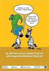 kreative Initiative von Ralph Ruthe zur Corona-Schutzimpfung - Plakat-Motiv 1: Helm-Krokodil